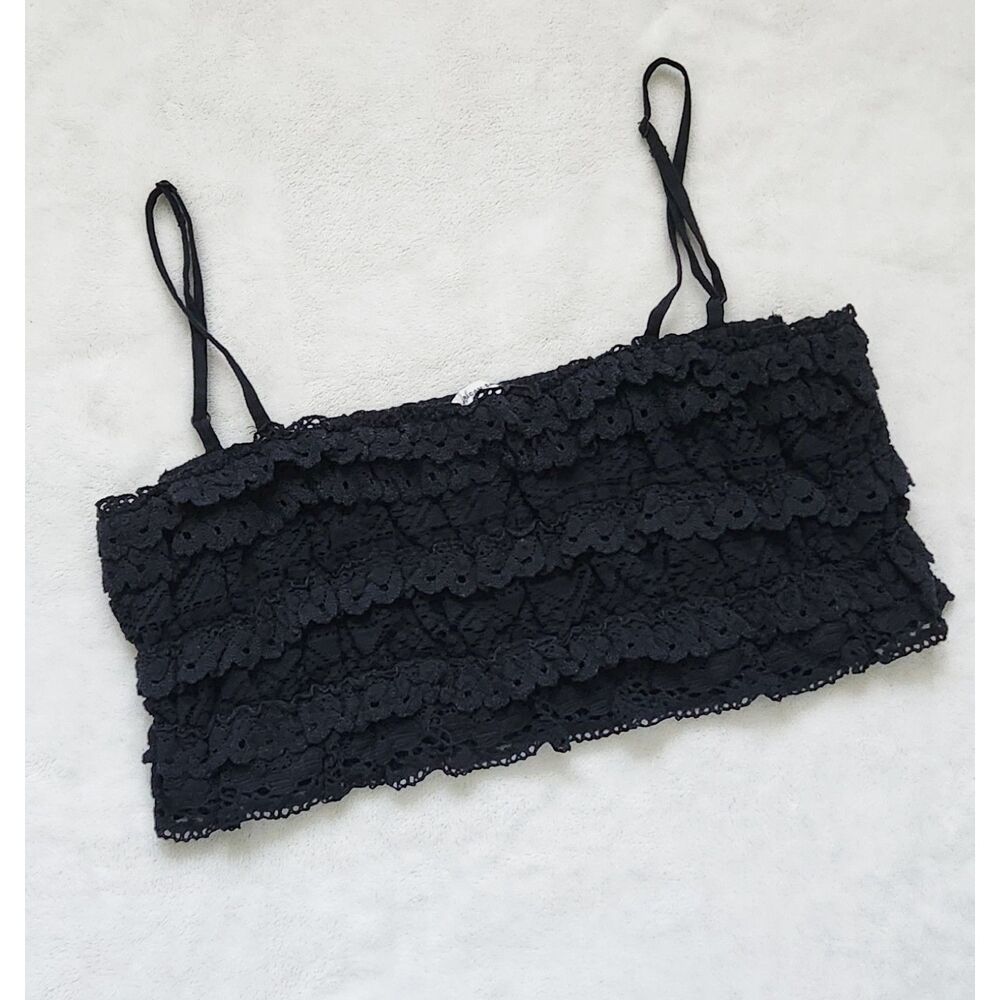 NWOT black lace spaghetti strap crop top